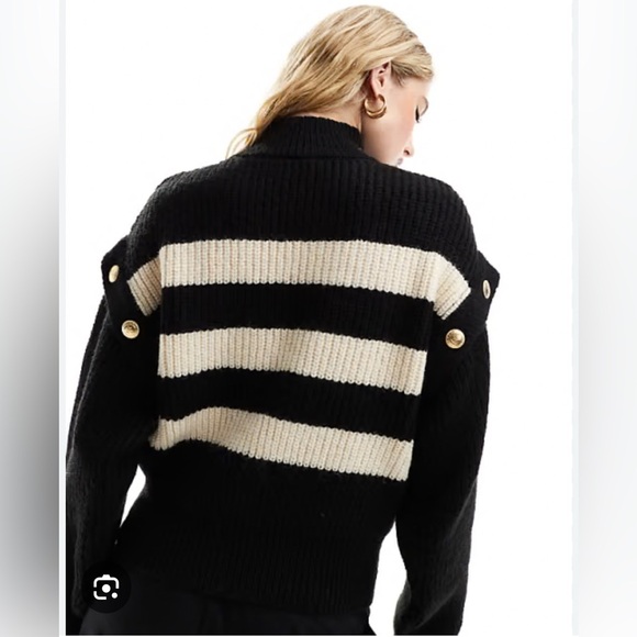 NWT Mango Black and Cream Striped Turtleneck Sweater - Picture 2 of 9